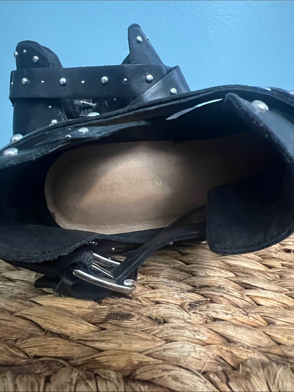 Halogen Black Stud-Accent Leather Ankle Booties sz 6 1/2 - Picture 15 of 16